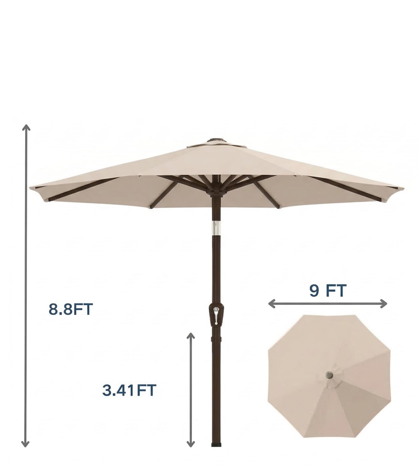 PatioKingdom 9FT Patio Outdoor Umbrella-UPF 50+ Sun Shade with Wind Vent, Push-Button Tilt & Smooth Crank Lift, Rust-Resistant Fiberglass Frame for Garden, Backyard,Yard (Beige)