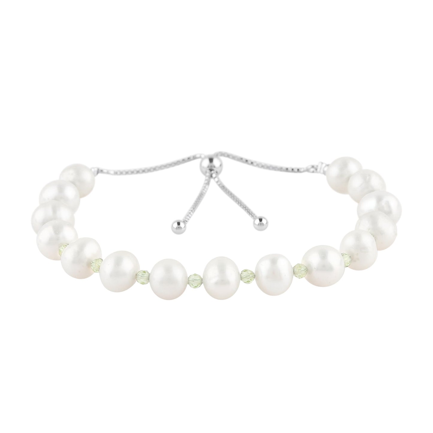 CRYSTALIS Natural Peridot And Natural FW Pearl Beaded Bolo Bracelet, Elegant Beads Crystal, Chakra Bracelet, Healing Bracelet, Gemstone Jewelry, 925 Sterling Silver Slider 10 inch, Gift for Princess