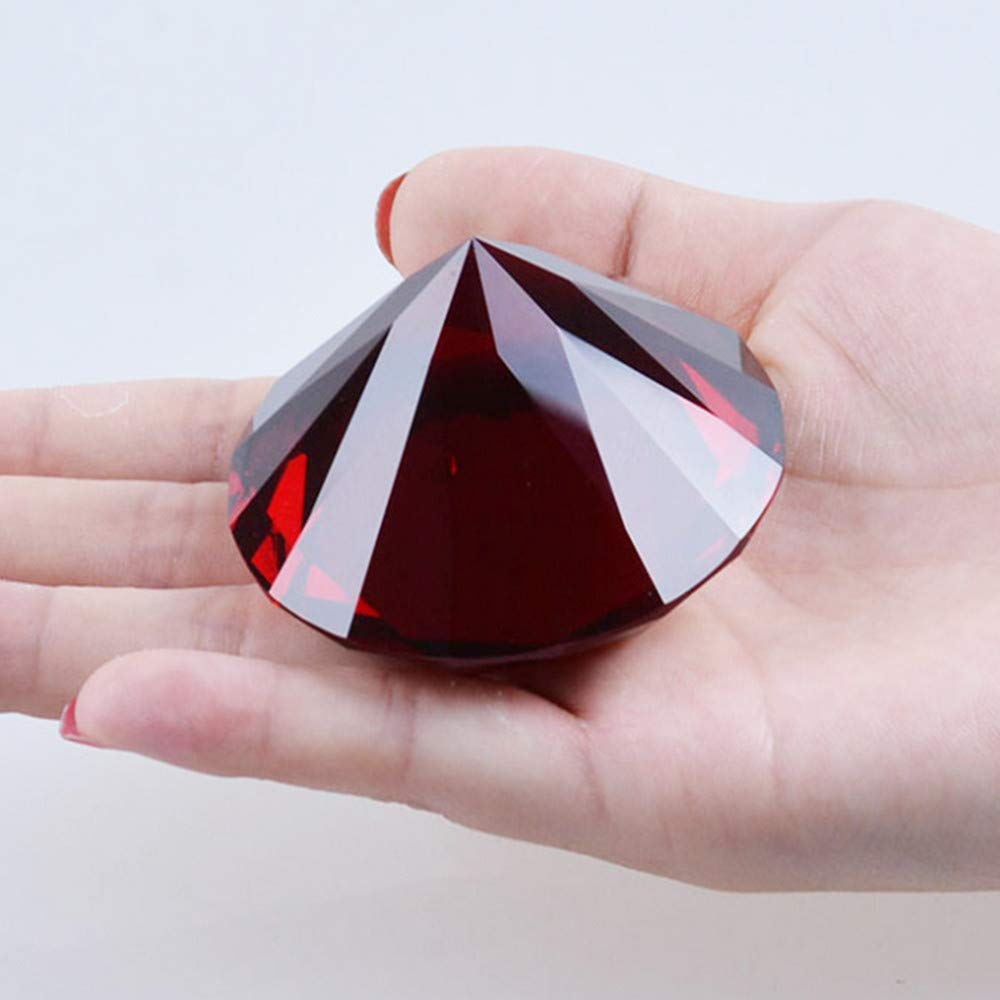 Red Crystal Glass Diamond Shaped Decoration, Big Ruby 60mm Jewel Paperweight (Please identify our brand Yarr Store)