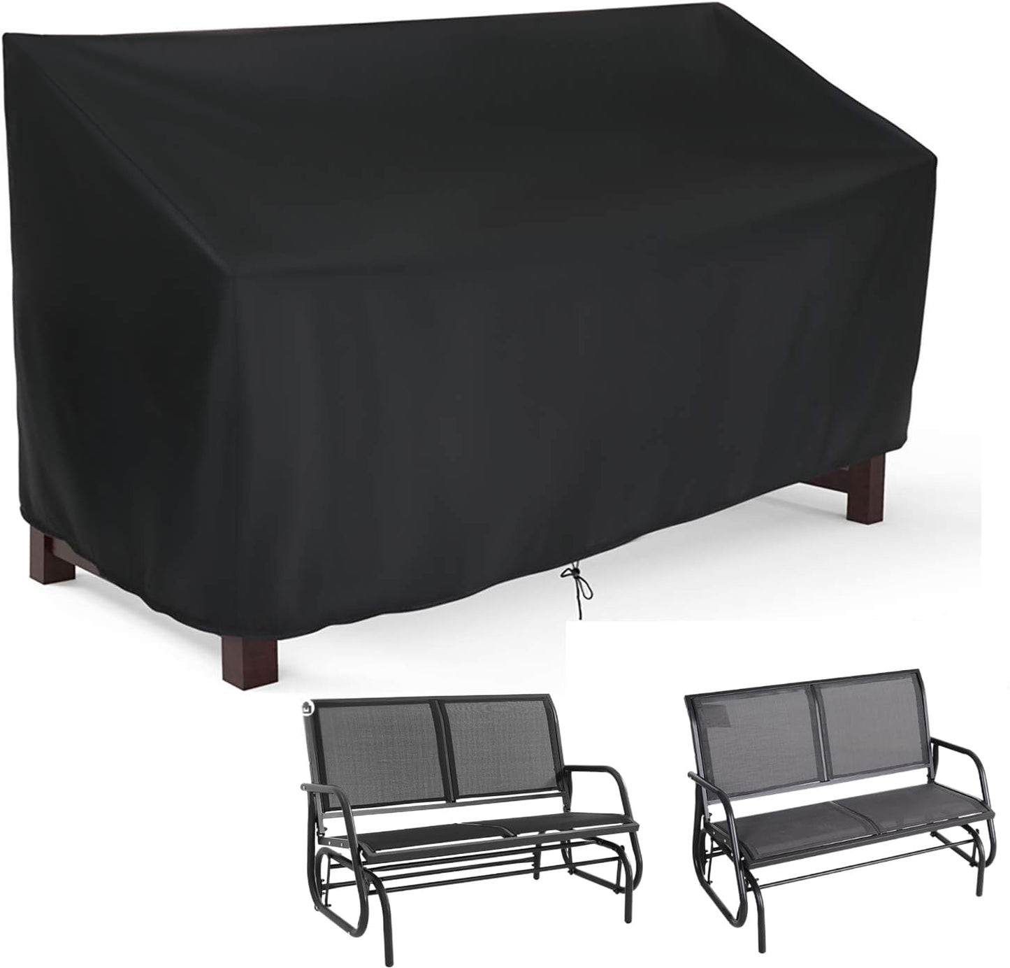 Hengme Outdoor Glider Bench Cover, Waterproof Patio Porch Loveseat Covers for Yard Rocking Swing Chair, Garden 2-Person Sofa, Black, 48" W x 29" D x 36" H