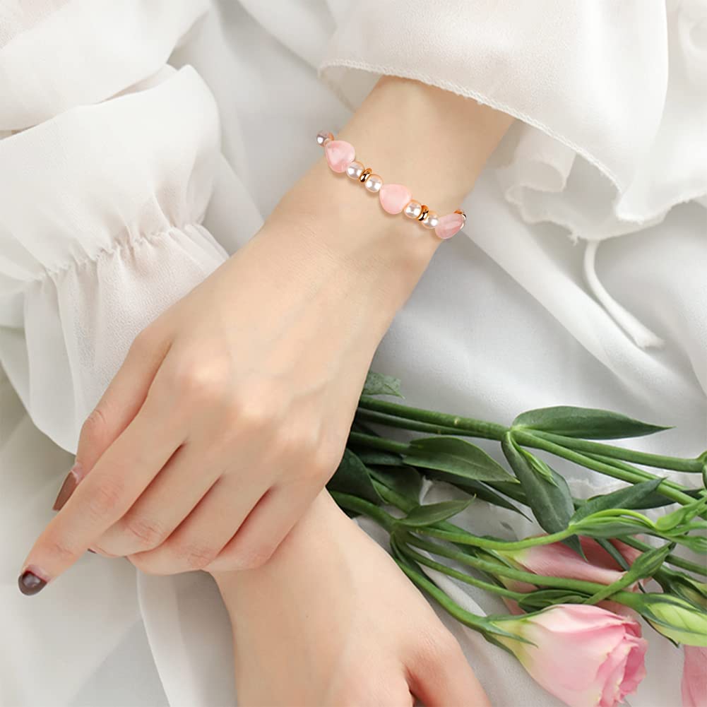 Fashewelry 42pcs Polished Heart Natural Rose Quartz Stone Beads Tumbled Chakra Gemstone Beads Crystal Healing Drilled Loose Beads for Earring Bracelet Necklace Jewelry Making
