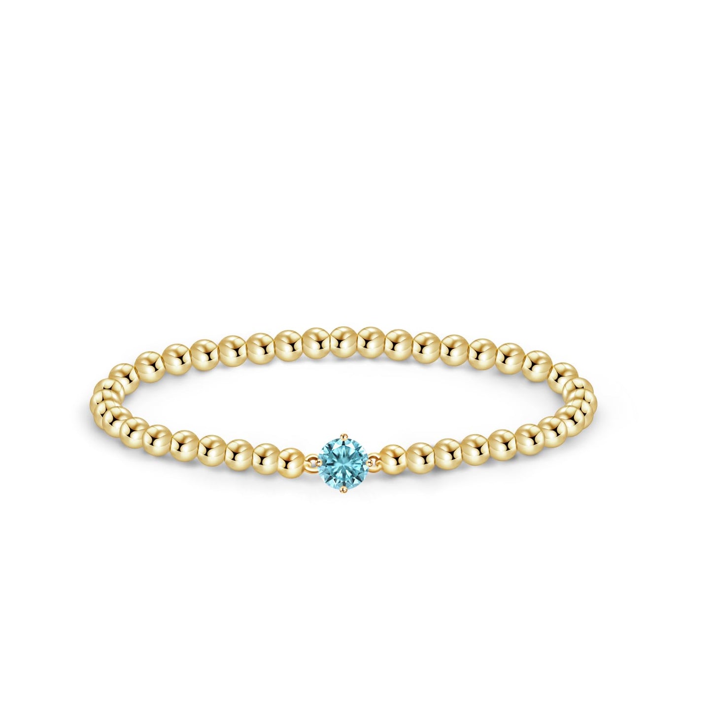 Free bird Aquamarine Bracelet Gold Beaded Bracelets for Women Stackable Gold Bracelets for Women 14K Gold Plated Stretch Bead Ball Bracelet with Aquamarine Gemstone Birthstone Jewelry for Birthday