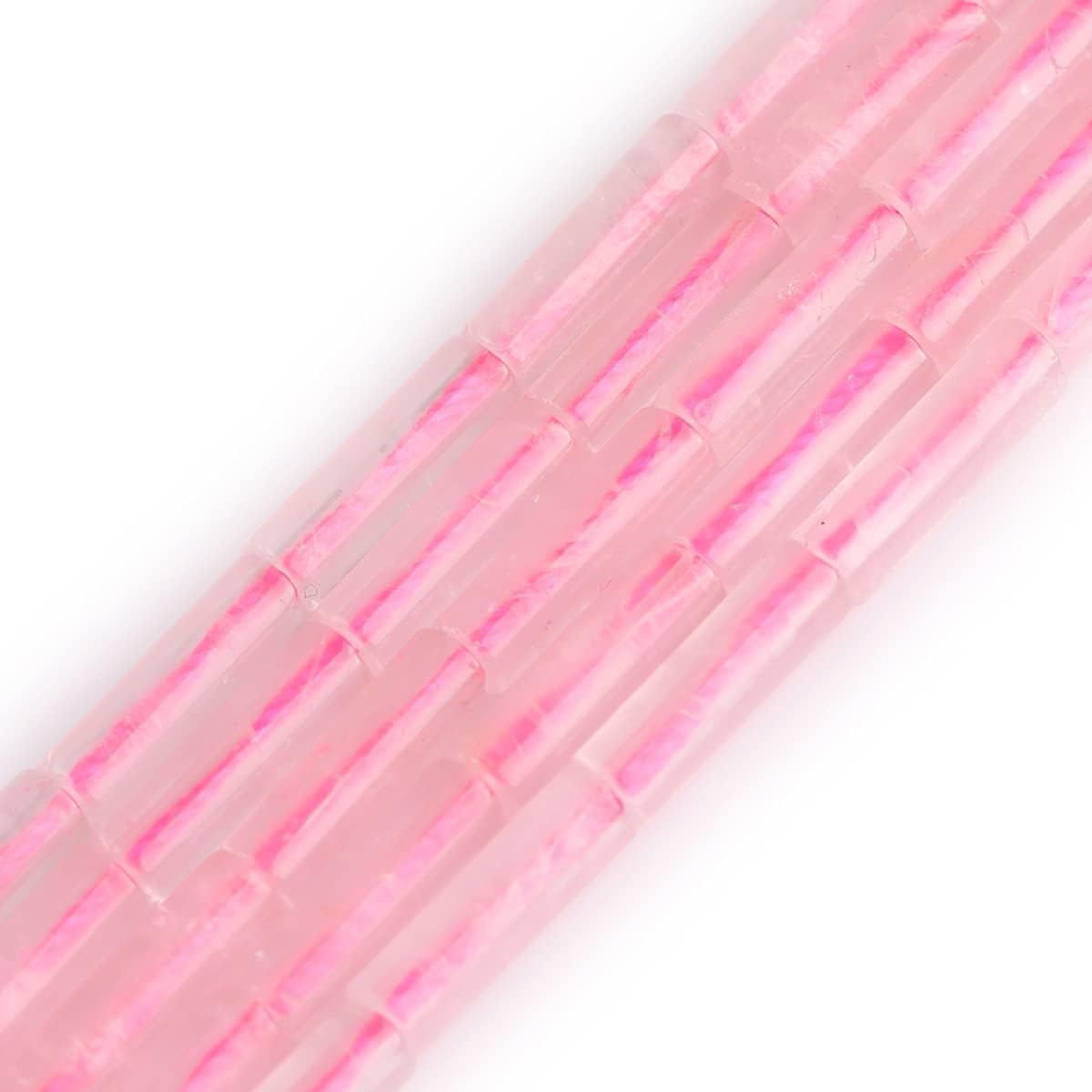 HAAMIIQII Natural Pink Rose Quartz Tube Beads 13x4mm Column Crystal Cylinder Gemstone Loose Beads for Jewelry Making Strand 15 Inch (28-29pcs)