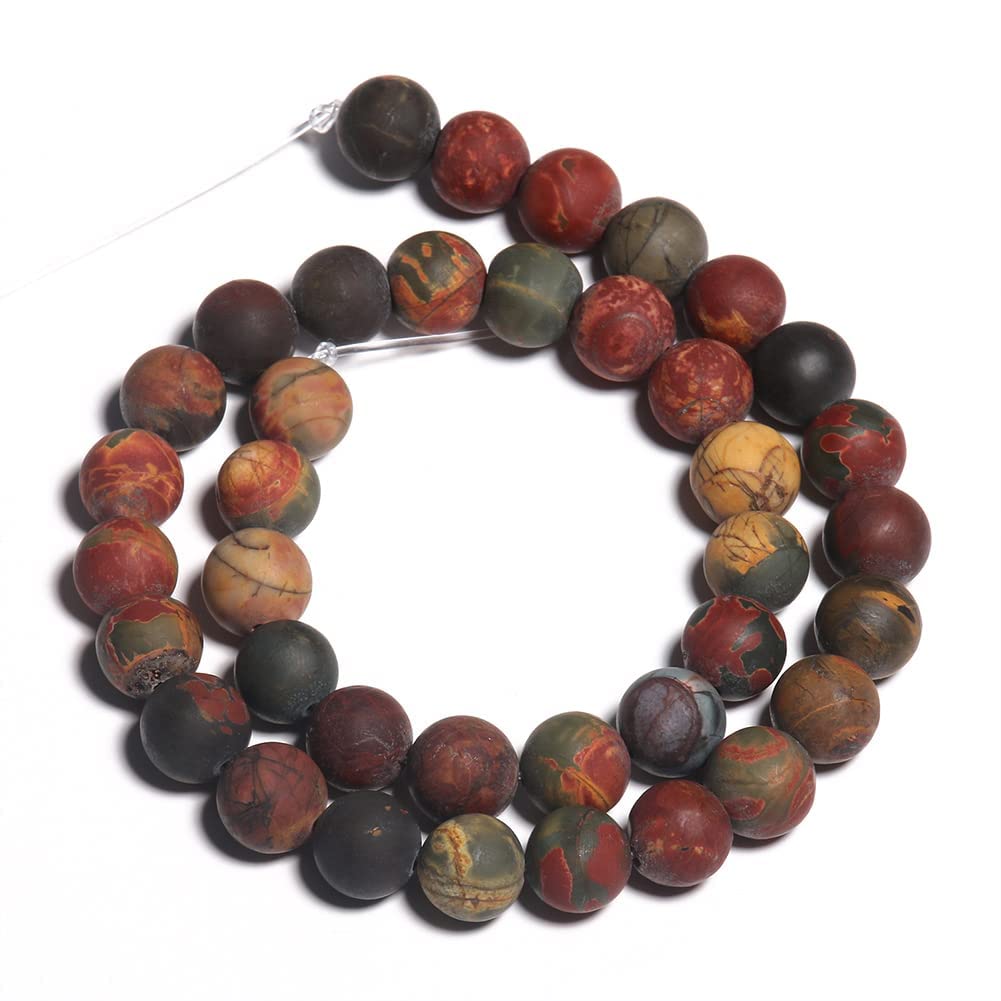 Yochus 48pcs Natural Matte Picasso Jasper Gemstone Beads，8mm Frosted Round Loose Stone Beads for Jewelry Making Earring Bracelet Necklace DIY Crafts