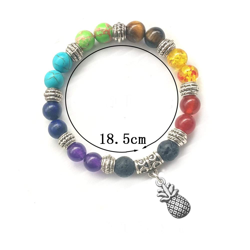 JczR.Y Essential Oil Bracelet for Women Chakra Bracelets for Women Pineapple Gemstone Beaded Stretch Bracelet Charm Handmade Energy Healing Stones Yoga Prayer Beads Fashion Jewelry(Seven Chakras)