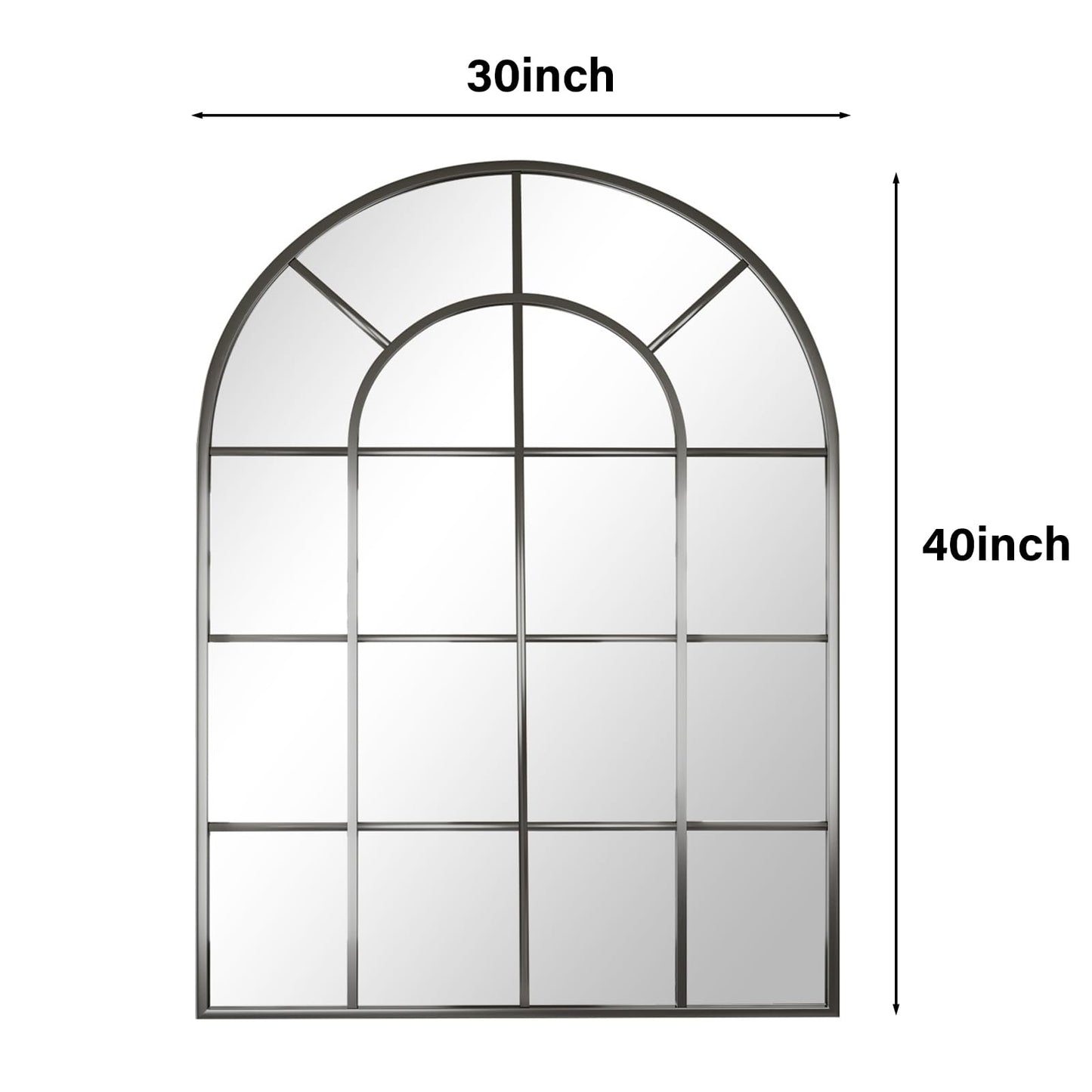 Riskioir 30"×40" Windowpane Arched Wall Mirror, Grid-Designed Decorative Farmhouse Wall Mounted Mirror with Metal Frame Hanging Leaning for Entryway, Living Room, Home Decor, Black