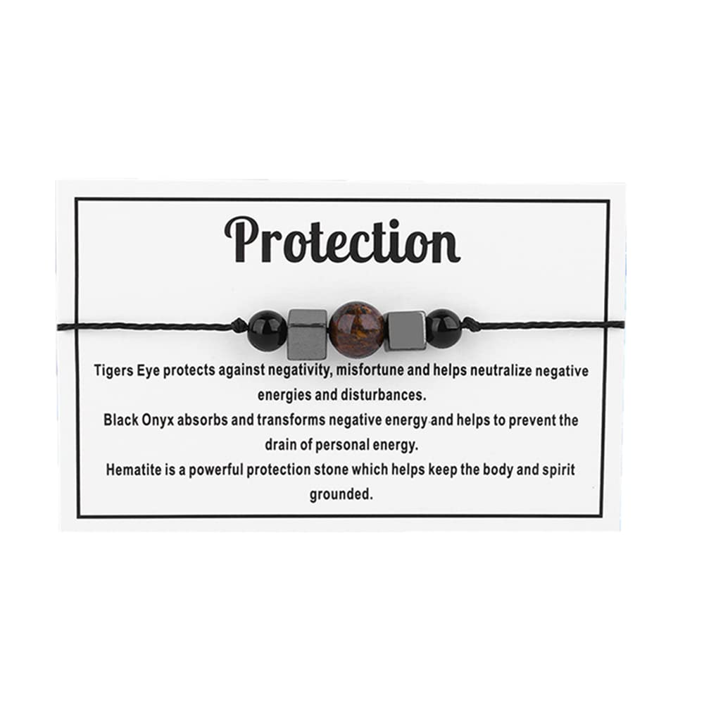 tenghong2021 Chakra Crystal Beaded Bracelet with Wish Card Adjustable Spiritual Anxiety Stone Beads Braide String Bracelet Yoga Meditation for Women Men Jewelry Birthday Gifts-Protection