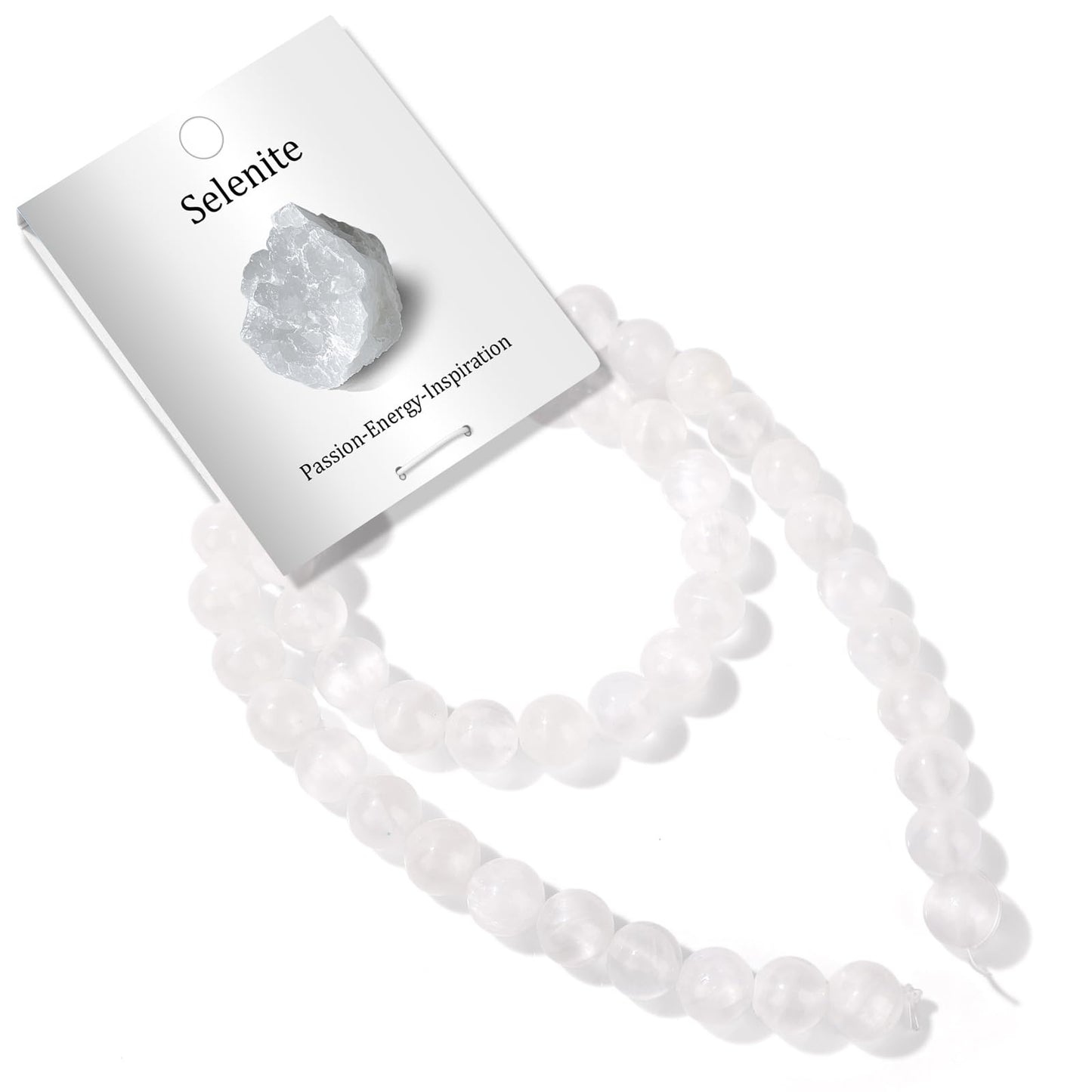 Risyfjew 50PCS 8mm Natural Selenite Beads Gemstone Round Loose Beads for Jewelry Making Chakra Crystal Stone Beads for Bracelets Necklace Earrings Making Supplies (50pcs/Strand)