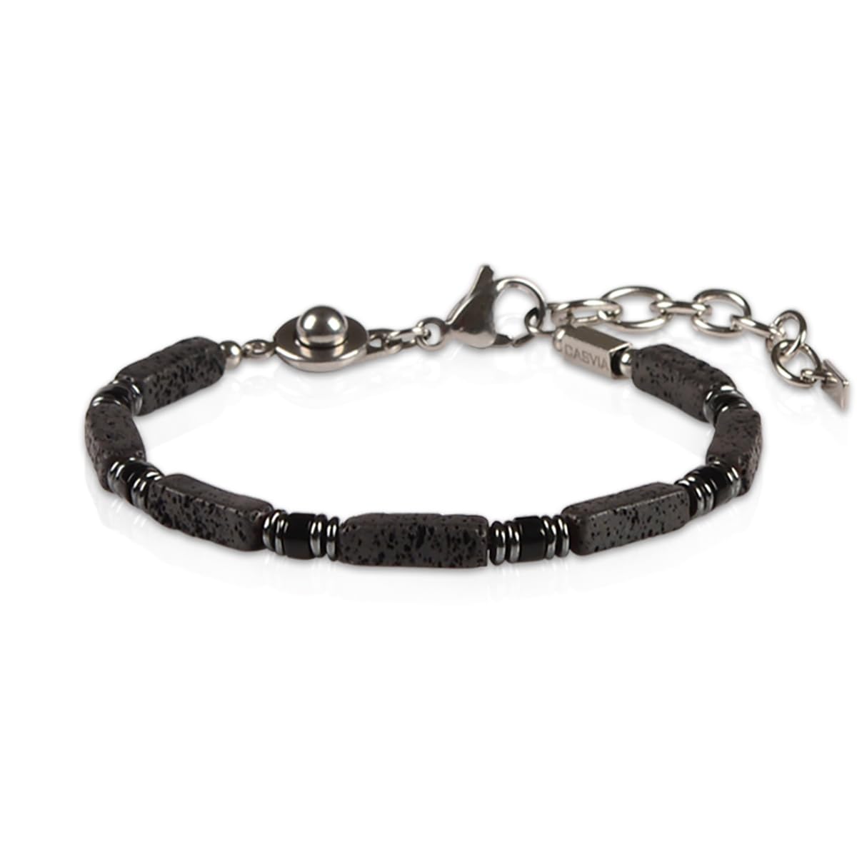 Casvia Handmade Obsidian Hematite Bracelet for Men, Stainless Steel Beaded Bracelet, Adjustable & Easy Wear, Chakra Protection Jewelry Gift for Father, Boyfriend, Husband