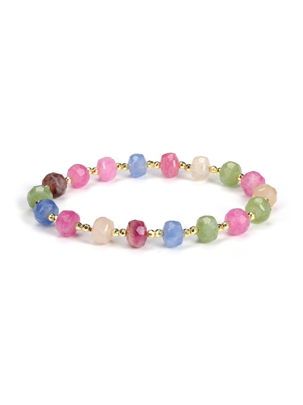 Jovivi Rainbow Tourmaline Gemstone Beaded Bracelets for Women 14K Gold Plated Copper Faceted Abacus Beads Natural Healing Crystals Stone Stretch Bracelet Handmade Jewelry