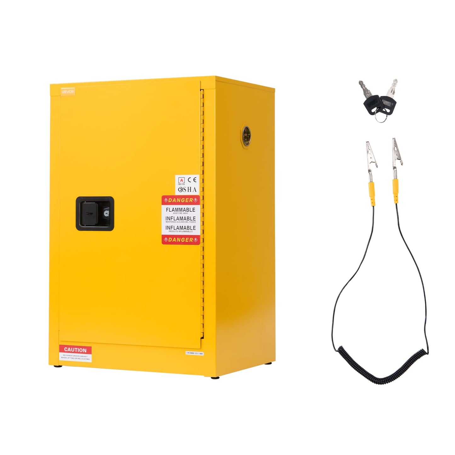 VEVOR Flammable Cabinet 18" x 24" x 65", 13 Gallon Flammable Storage Cabinet with Adjustable Shelf, Cold-Rolled and Galvanized Steel Fire Cabinets, for Commercial Industrial Home Use, Yellow
