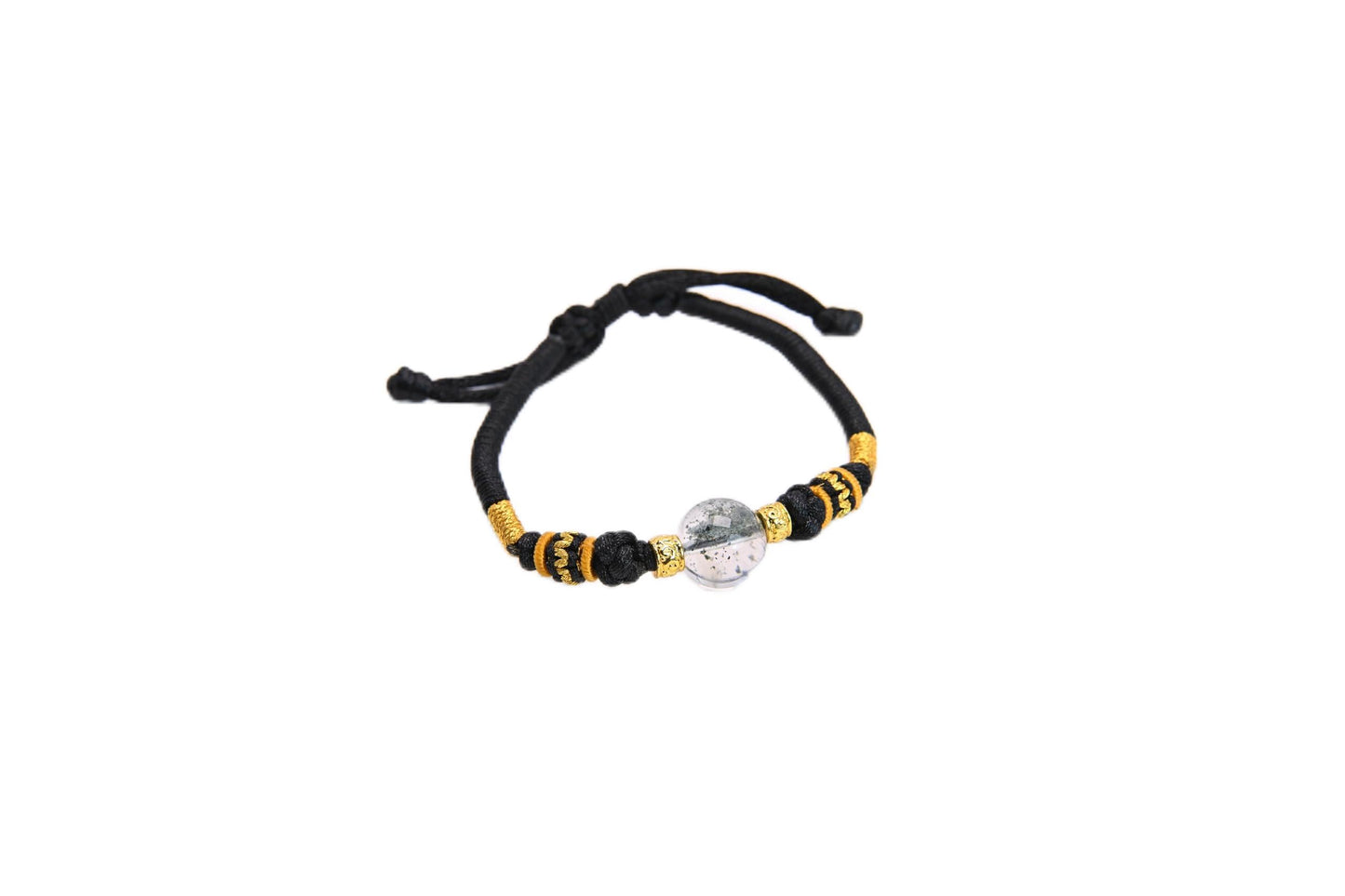 Chinese Style Fashion Natural Green Phantom Quartz (綠幽靈水晶) Bracelet for Men and Women, Adjustable Handmade Rope Lucky Gold Bead Jewelry, Healing Crystal Energy and Protection Gift, Feng Shui Inspired. The crystal is Green Phantom Quartz