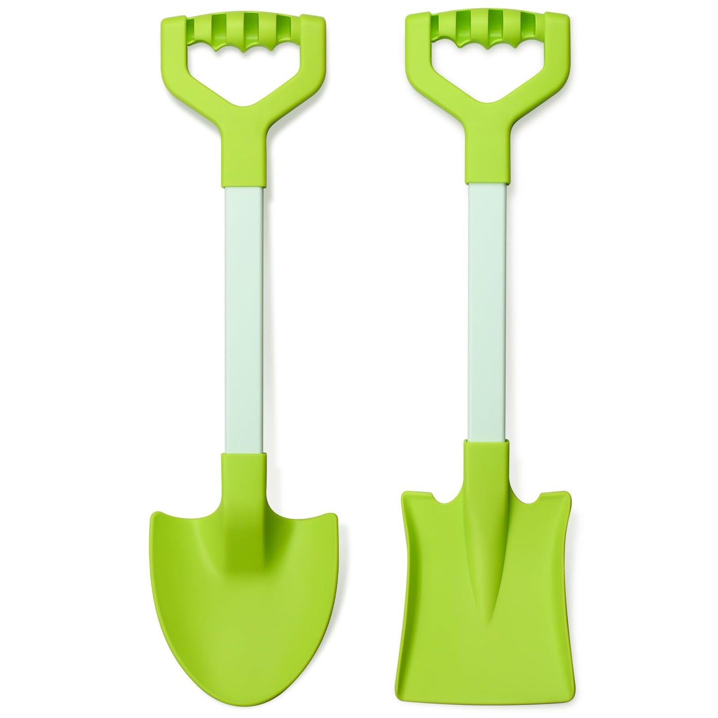 QINGLER 20” Long Sand Beach Shovels for Kids Heavy Duty Plastic Summer Sand Scoops Spades Toy Sandbox Garden Snow Digging Play Gift Set Party Bundle 2 Pack Green