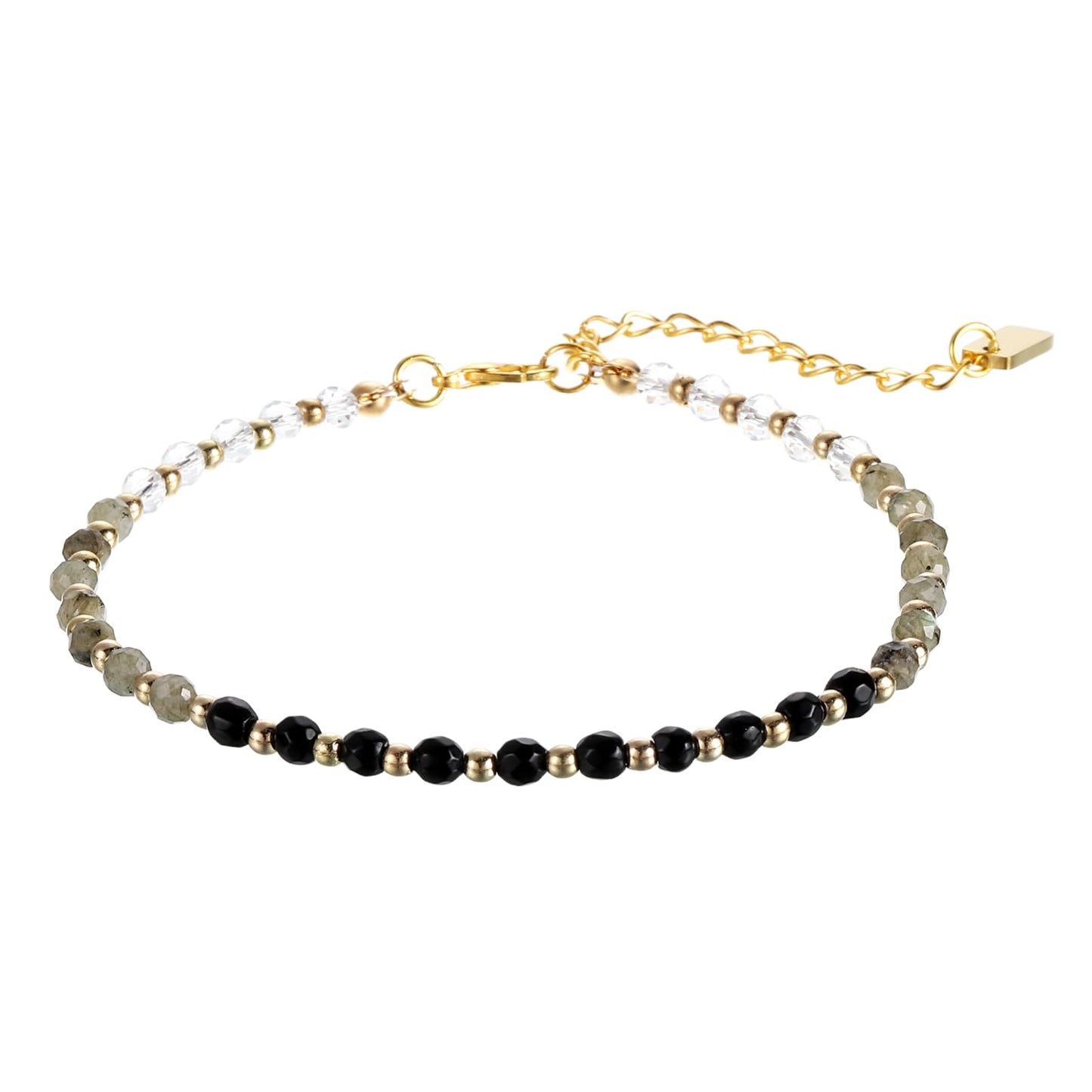 PATIKIL 4mm Crystal Bracelets for Women, Gradient Faceted Beaded Bracelet 11.8 Inches Adjustable Chalcedony Crystal Jewelry Charm Chain for Birthday Gift, Black