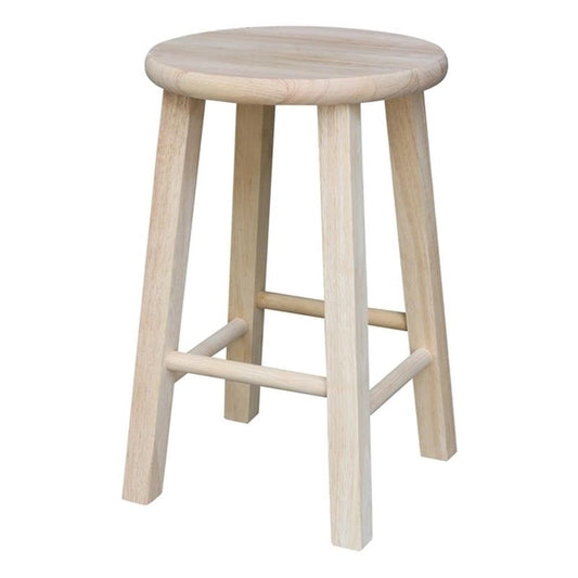 International Concepts Round Top Stool, 18-Inch Seat Height, Solid Parawood, Unfinished