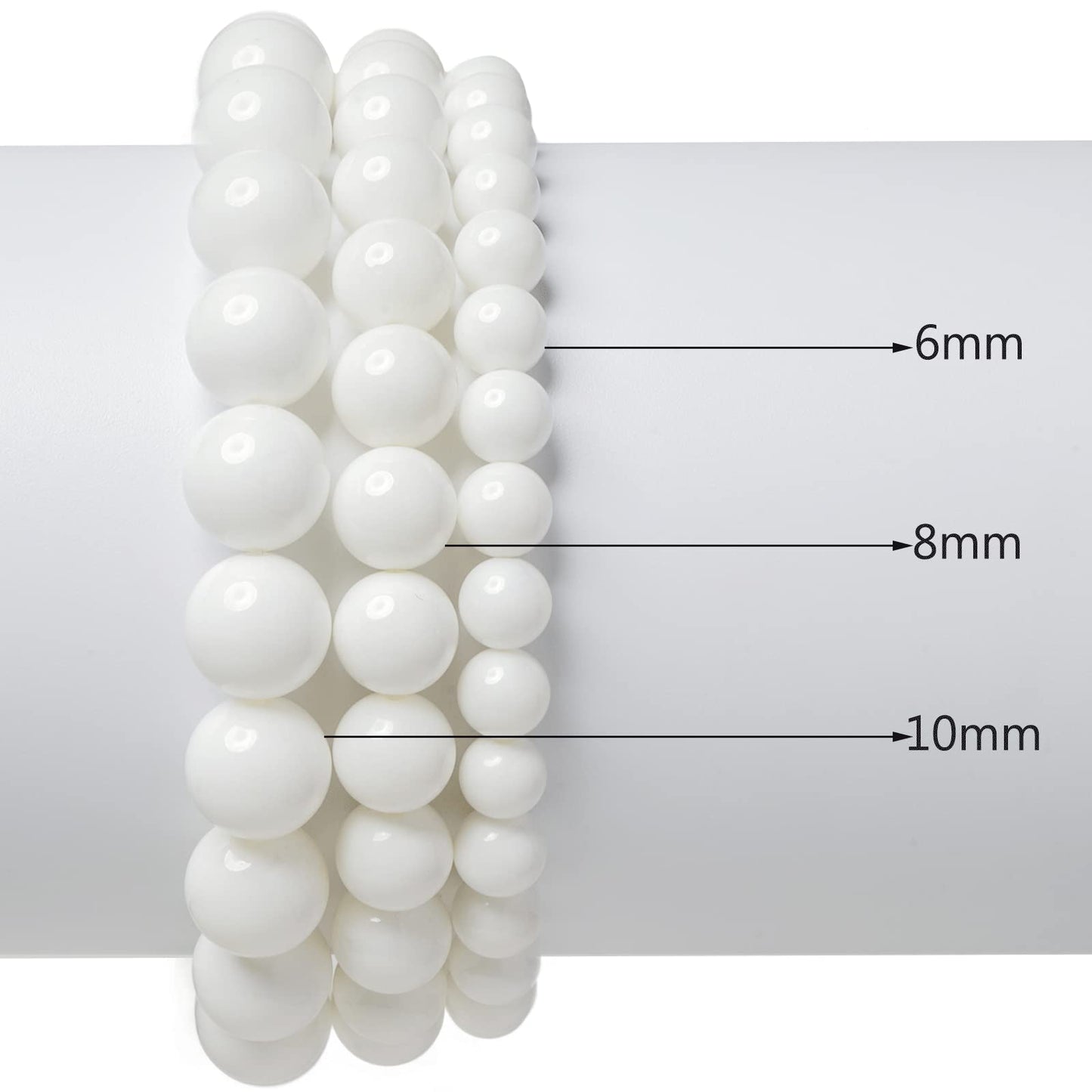 10mm Natural White Shell Round Bead - 35PCS Bulk Gemstone Beads for Jewelry Making, DIY Bracelets, Necklaces - Includes Crystal Stretch Cord - Stone Beads for Crafting Gifts