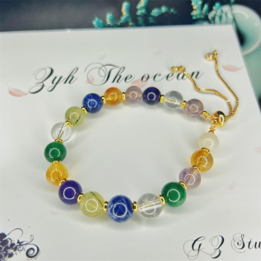 Zyh The ocean Natural Chakra Stones Bracelets Adjustable 8mm Gemstone 14K Gold Plated Bracelet Crystal Jewelry