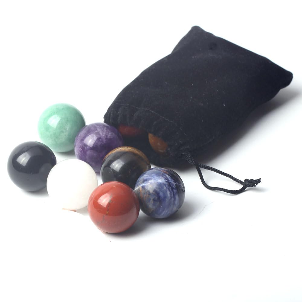IYARIH 30mm sphere7pcs 1.2inch Sphere Natural 7 Chakra Set - Seven Chakra Set -Natural30mm Mini Crystal Sphere - Seven Chakra Gemstone(7pcs)