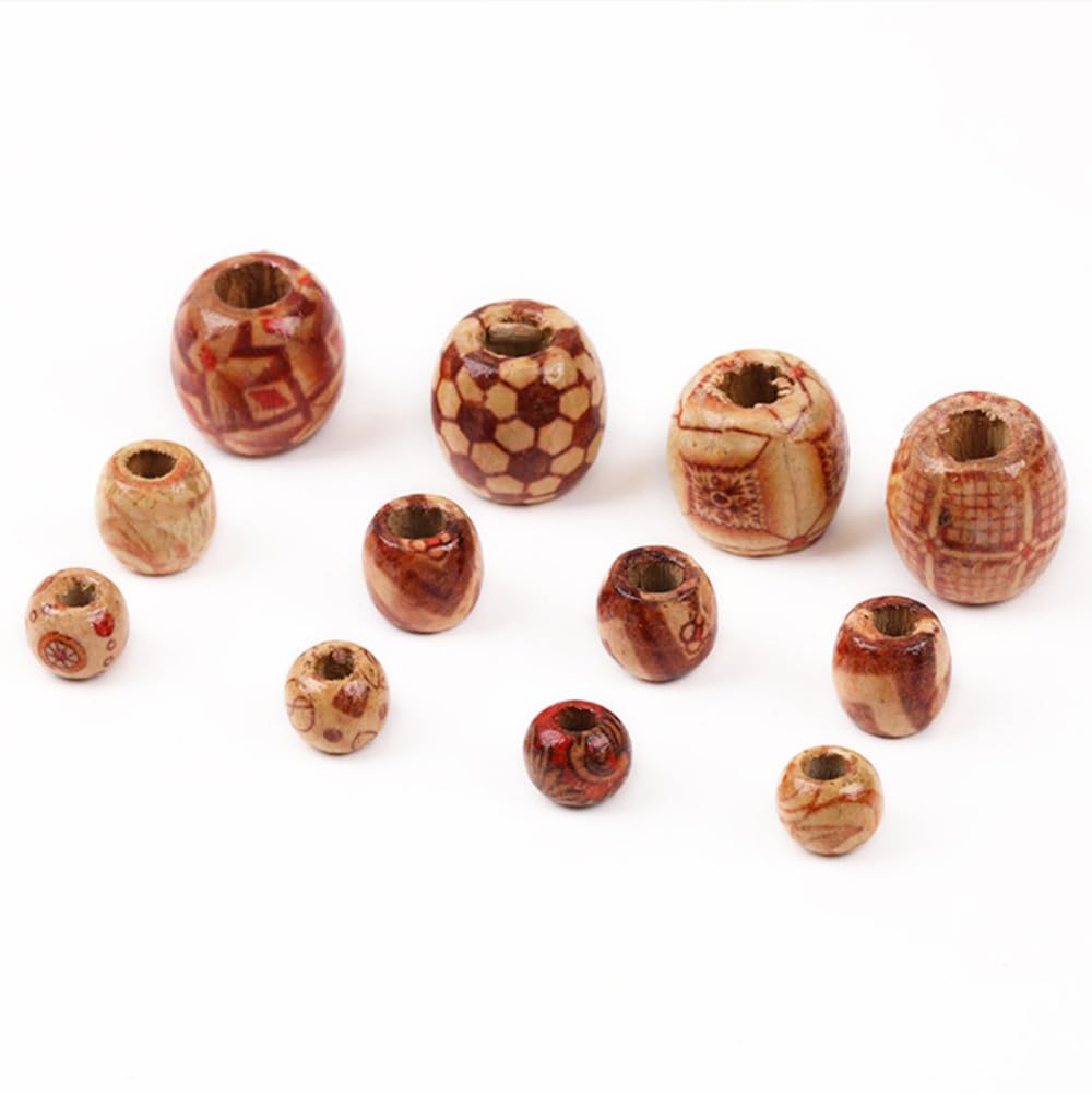 300pcs Mixed Painted Drum Wood Spacer Beads, BetterJonny Barrel Wood Beads Loose Wood Beads Bulk for Hair, DIY Making Bracelet Necklace Jewelry Craft Project（16mm,12mm,10mm）