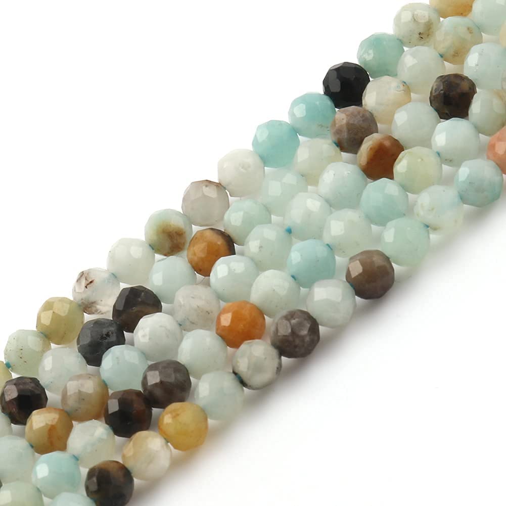 Song Xi 120pcs 3mm Natural Amazonite Gemstone Beads Faceted Round Loose Stone Beads for Jewelry Making