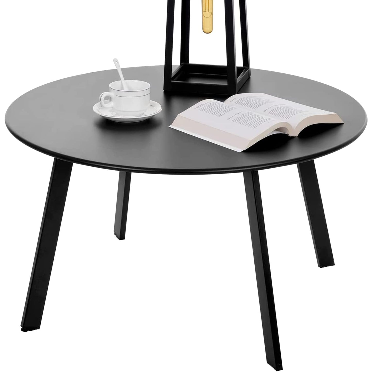 Meluvici Outdoor Side Table, Outdoor/Indoor Metal Steel Patio Coffee Table, Round Weather Resistant Anti-Rust (Black)