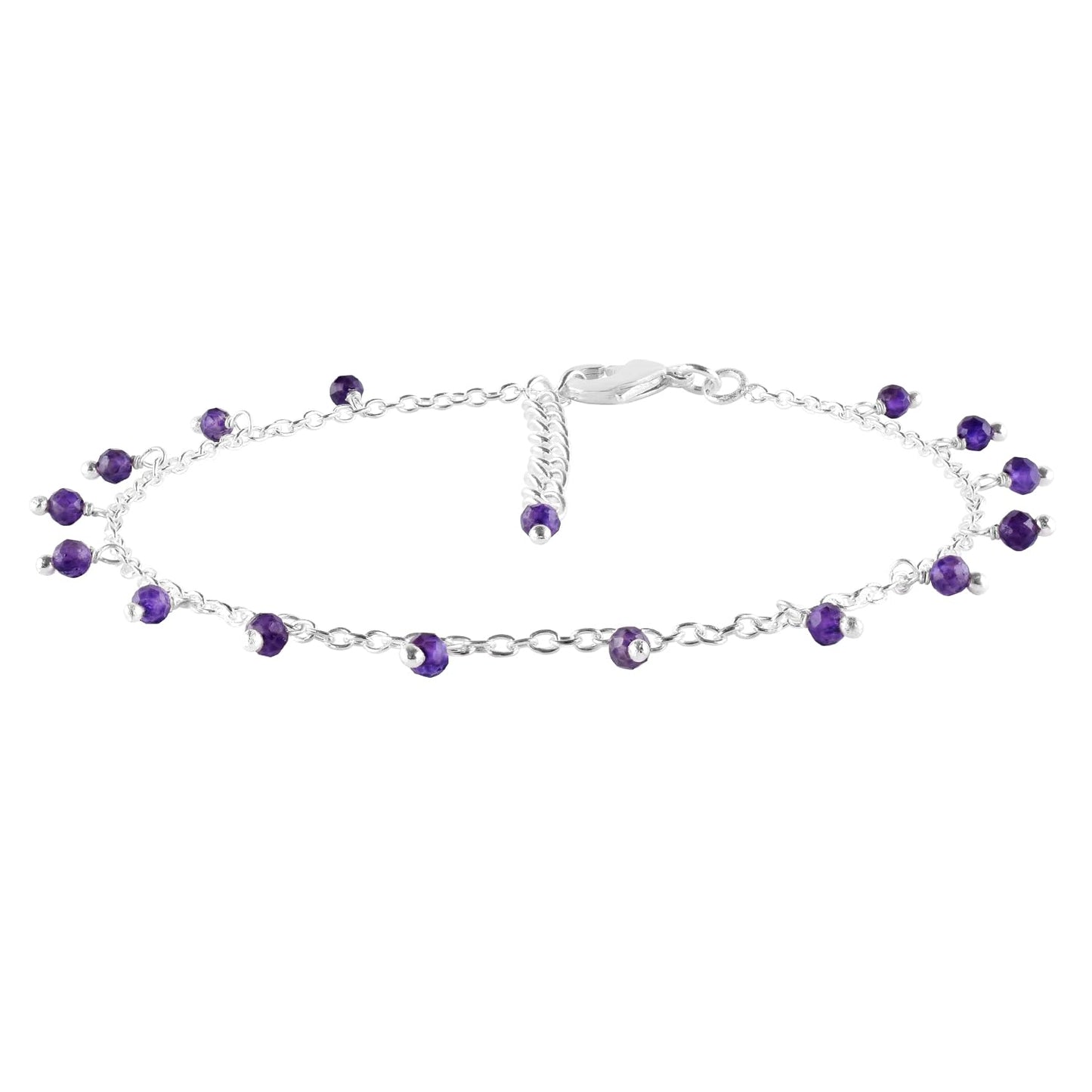 Yanara Amethyst Ankle Bracelets for Women, Natural Purple February Birthstone Silver Plated Jewelry 8.5”+1.5” inch Adjustable Chain, Chakra Crystals and Gemstones, Dainty Minimalist Birthday Gifts for Women