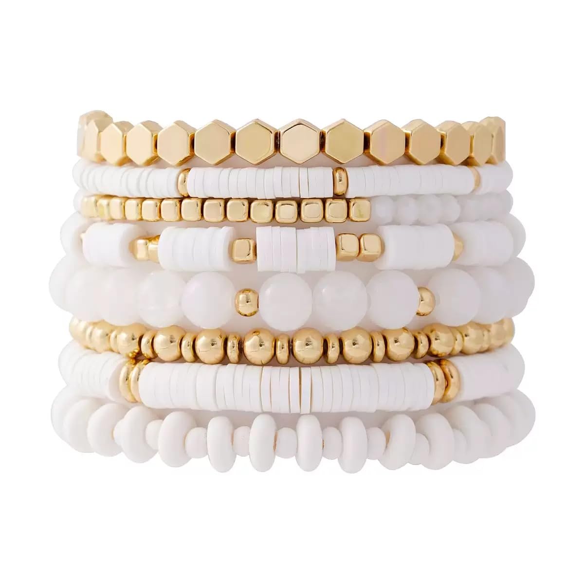 YEOSMINE Boho Heishi Clay Beaded Stretch Bracelets Stack For Women, Preppy Teens Friendship Gold Bracelets Cute Beach Surfer Accessories Bulk Set Trendy Fashion Jewelry