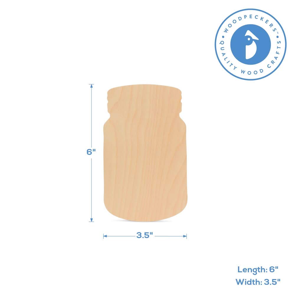 Mason Jar Sign 6 x 3-1/2-inch, Pack of 3 Wooden Cutouts Unfinished, Mason Jar on Wood for Wood Burning Projects & Decor, by Woodpeckers