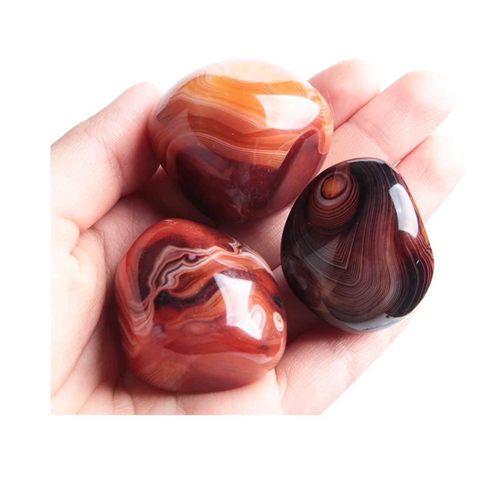 Opexicos 3Pcs Silk-Wrapped Agate Stone Jade Rough Handle Carnelian Palm Stone Crystal Healing Polished