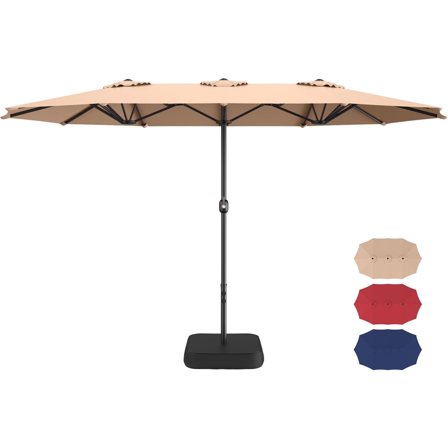 ONBRILL 15ft Patio Umbrella with Base Included, Extra Large Shade Area, Double Sided Rectangle with Crank Handle for Poolside, Garden, Yard, Beige