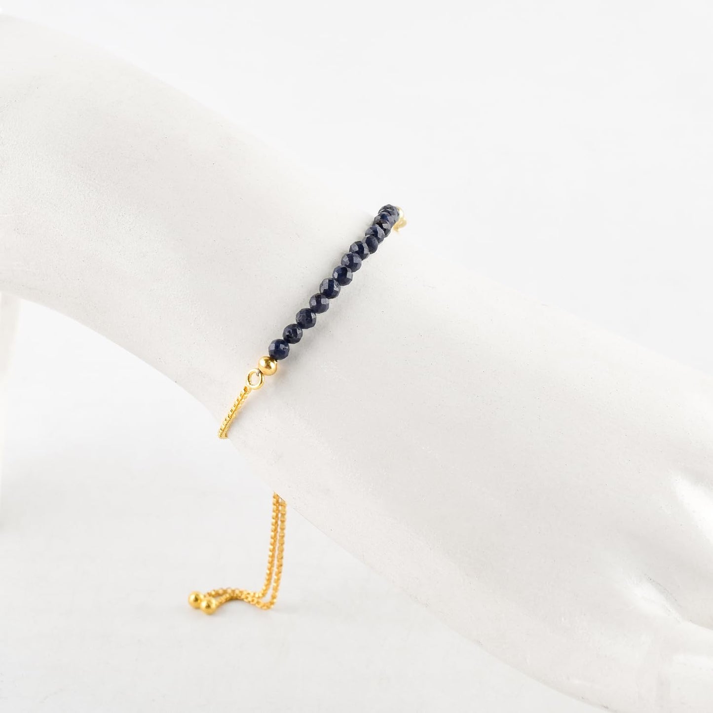InfinityGemsArt Sapphire Bracelets For Women, September Birthstone Jewelry, Blue Beads Beaded Stone Bolo Slider Crystals and Healing Stone, 14K Gold Plated Adjustable Chain, Valentines Day Gifts For Her