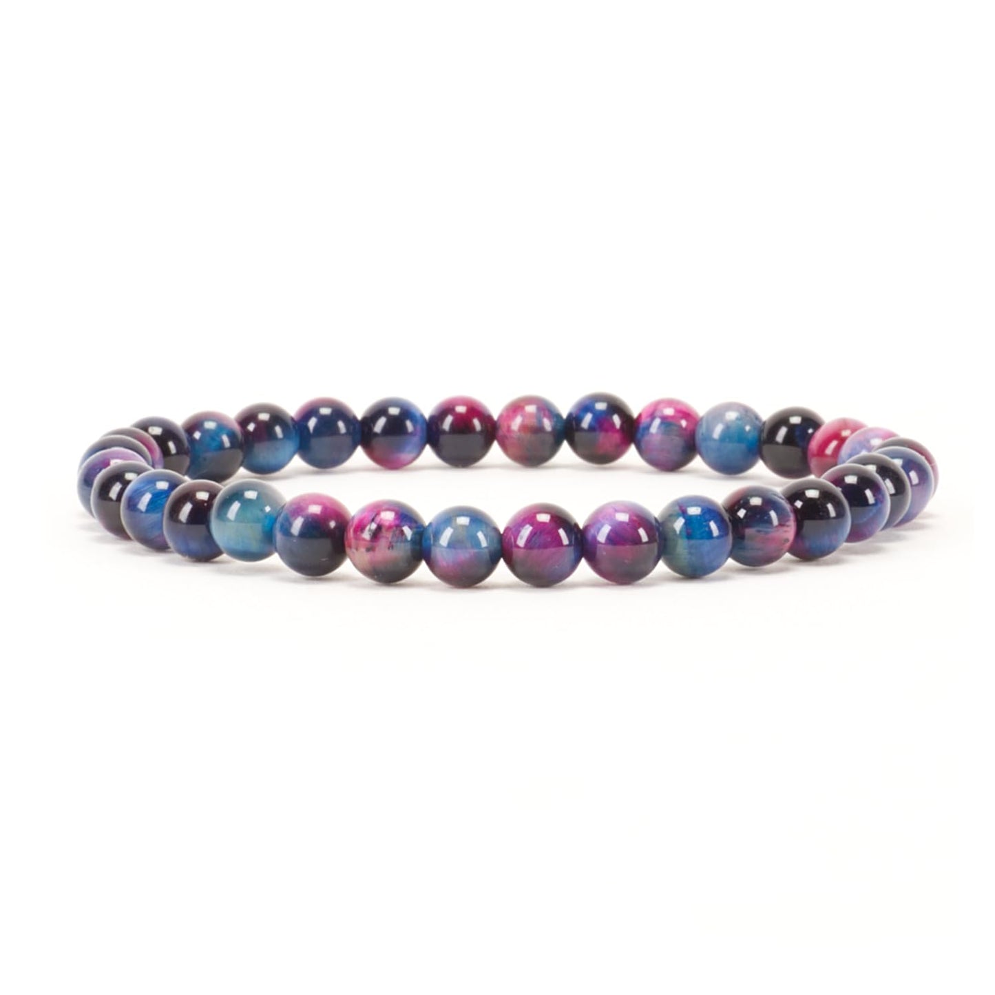 Cherry Tree Collection - Small, Medium, Large Sizes - Gemstone Beaded Bracelets For Women and Men - 6mm Round Beads (Pink and Blue Tiger's Eye - Medium)