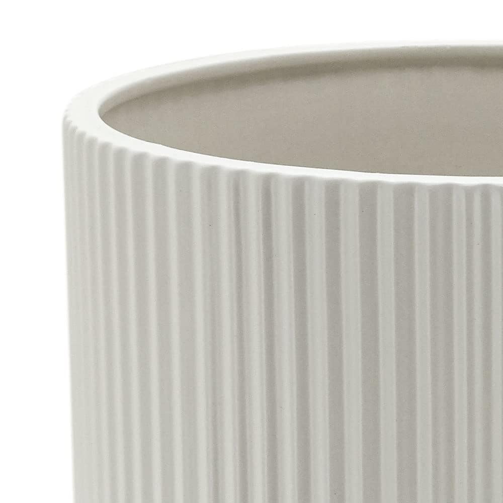 Amazon Basics Assorted Sizes Fluted Ceramic Round Indoor Outdoor Planters with Drainage Hole, Set of 3, Modern Design, 6 inch, 8 inch, 10 inch, White, Succulent Flower Pots