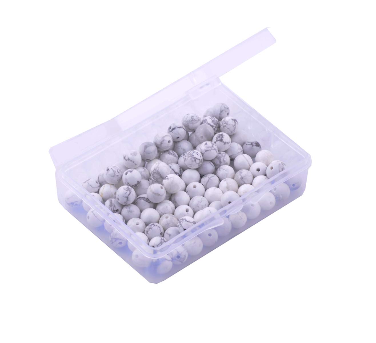 Natural Stone Beads 100pcs 10mm White Howlite Round Genuine Real Stone Beading Loose Gemstone Hole Size 1mm DIY Charm Smooth Beads for Bracelet Necklace Earrings Jewelry Making (White Howlite, 10mm)