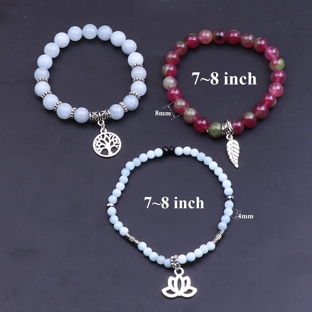 UEUC Tree of Life Yoga Healing Stone Bracelets, Multilayer Lotus Chakra Stone Reiki Bracelet Sets, Anxiety Crystal Natural Stone,for Women Stress Relief(#57)