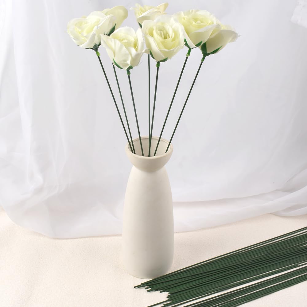 HAIOPS Floral Stems Wire 150pcs 16 Inch 14 Gauge Green Floral Wire Stems for DIY Crafts, Flower Arrangement, Wreath