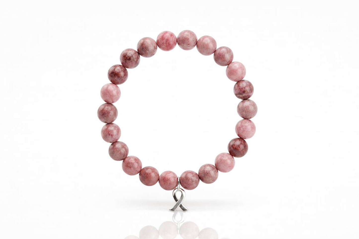 BEMELO Pink Hope Jasper Bracelet – Natural Pink Zebra Jasper Beaded Bracelet with Ribbon Charm, Inspirational Strength & Support Jewelry, Meaningful Handmade Gift for Women