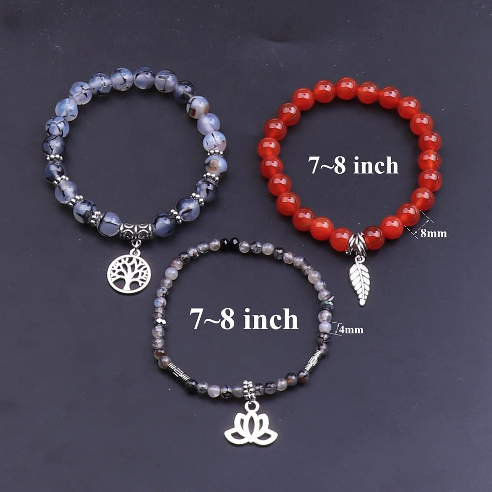 UEUC Tree of Life Yoga Healing Stone Bracelets, Multilayer Lotus Chakra Stone Reiki Bracelet Sets, Anxiety Crystal Natural Stone,for Women Stress Relief(#68)