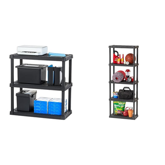 IRIS USA 3-Tier 58" H and 5-Tier 64" H Heavy Duty Storage Shelves Bundle, Recycled Plastic Home Organizers
