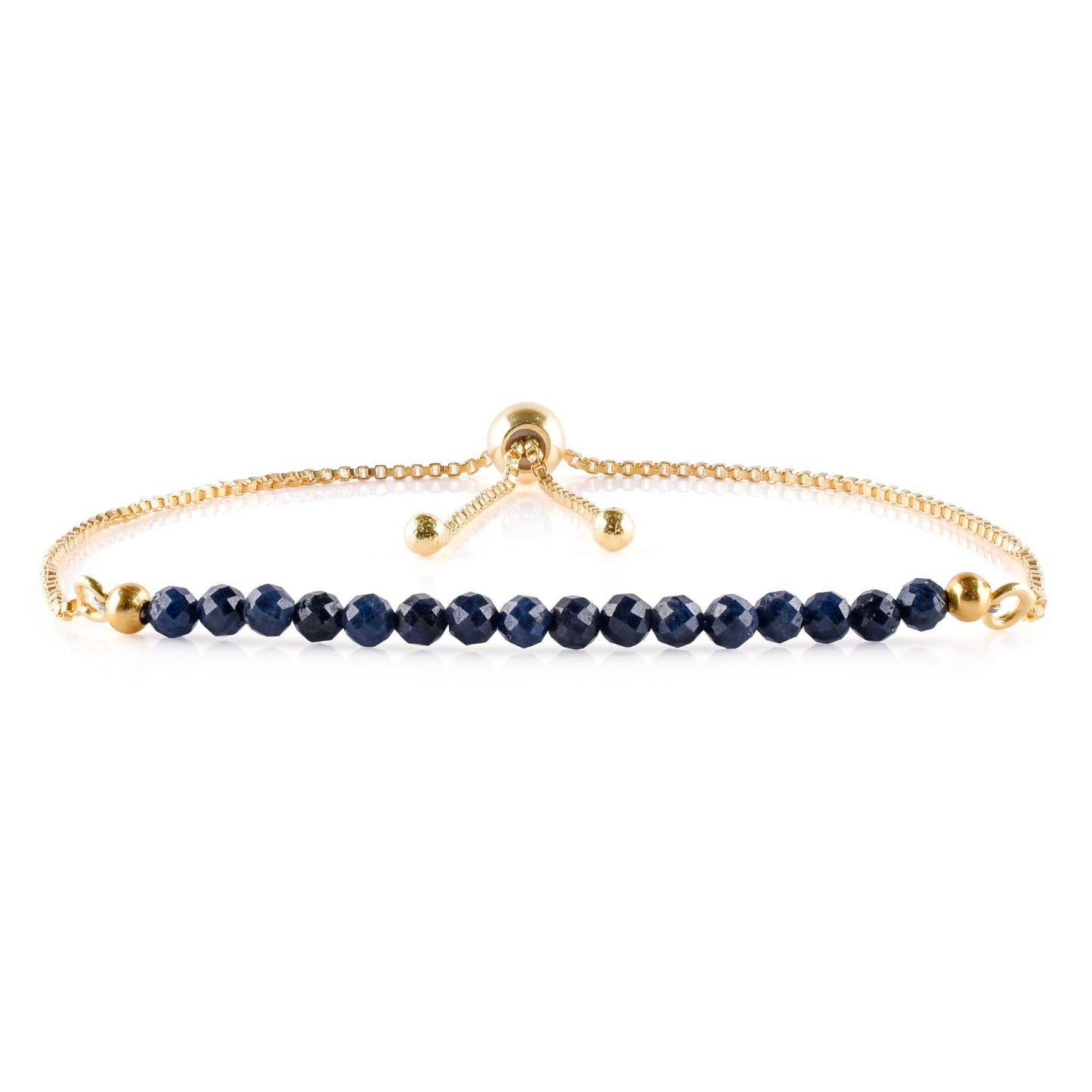 InfinityGemsArt Sapphire Bracelets For Women, September Birthstone Jewelry, Blue Beads Beaded Stone Bolo Slider Crystals and Healing Stone, 14K Gold Plated Adjustable Chain, Valentines Day Gifts For Her