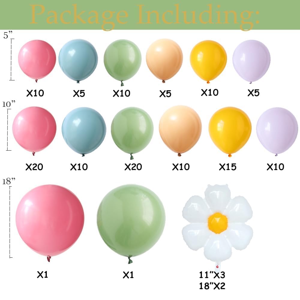 Daisy Flower Balloon Arch Kit Pink and Green Yellow WildFlower Balloons for Wild Flower Baby in Bloom Baby Shower Spring Daisy Theme Birthday Party Decorations