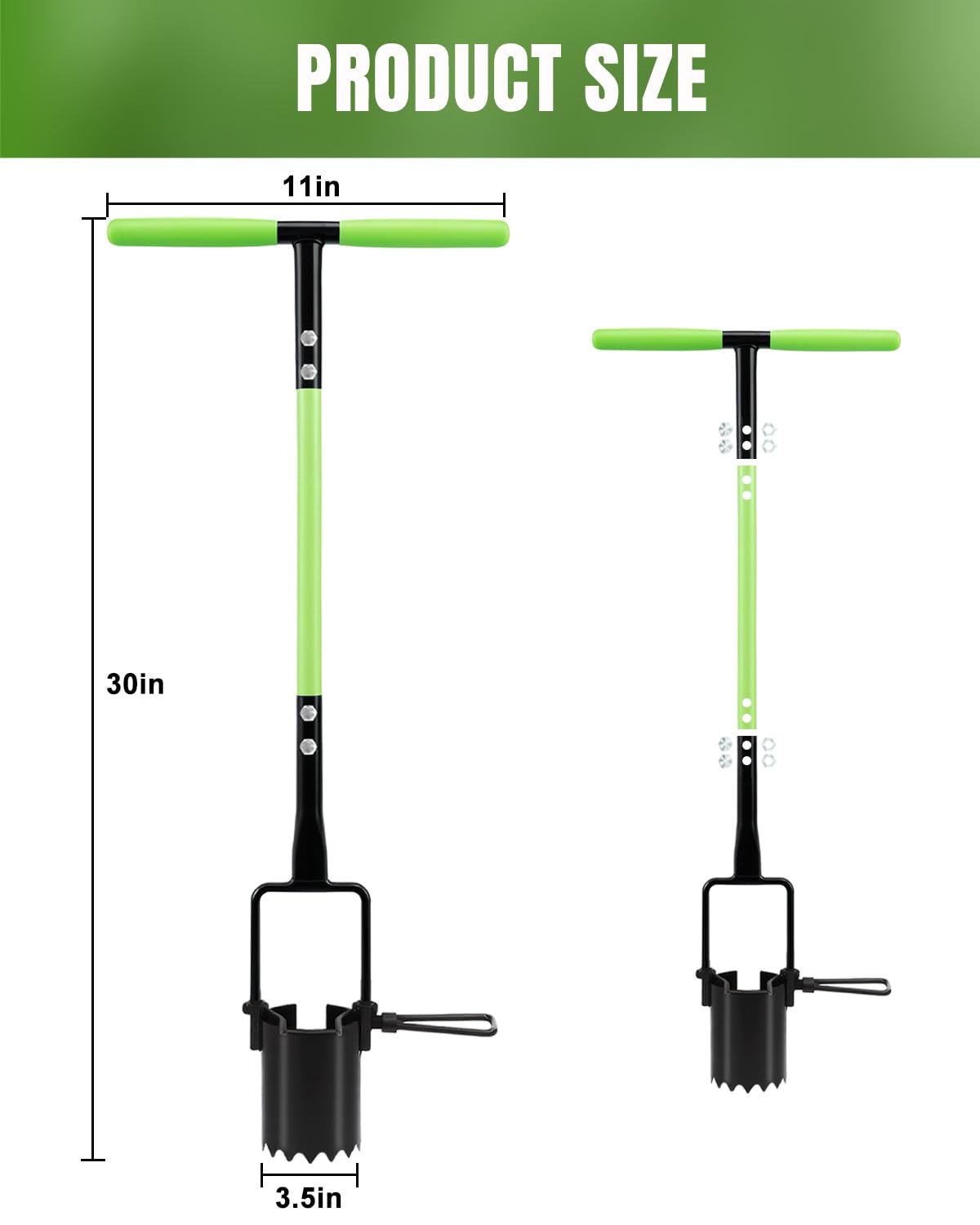 Joyhalo Bulb Planter Tool Long Handle, 30in Serrated Base, 5 in 1 Lawn Tool, Sod Cutter, Grass Plugger Tool, Weeding, Transplanting, Garden Hole Digger for Plants, Flower Tulips Daffodils Lily