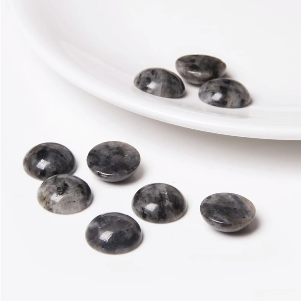 20pcs 12mm Natural Stone No Hole Black Labradorite Semicircle Smooth Cabochons Beads Healing Chakra Crystal Stone Bead for Jewelry Making Rings Earrings Necklace Bracelet DIY Crafts