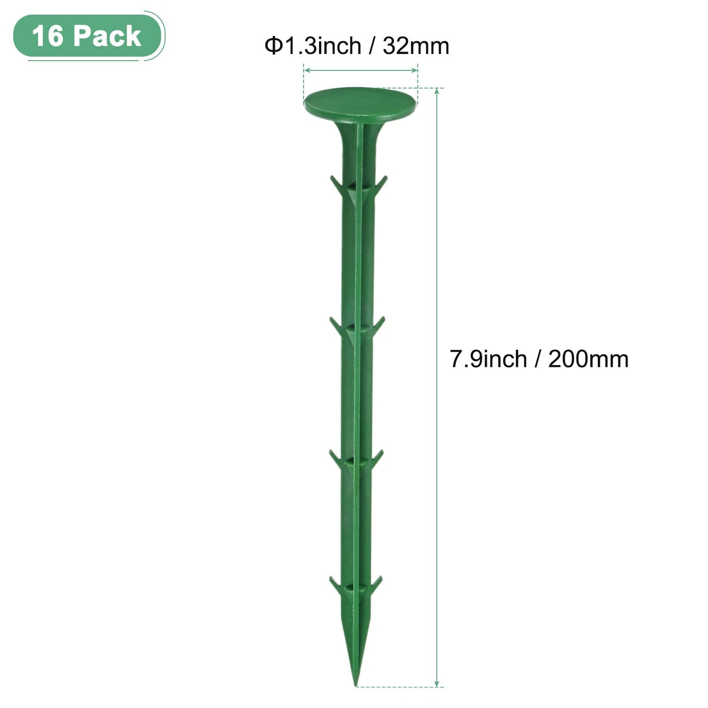 M METERXITY 16-Pack Survey Markers Garden Stakes, 7.9 x 1.3 Inch Plastic Low Profile Survey Stakes Property Line Markers Boundary Anchors Spikes for Tarpaulin/Lawn Border [Green]