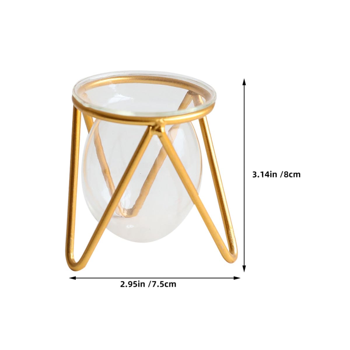 SEWACC Glass Vase with Metal Stand for Hydroponic Plants, Small Gold Bulb Planter Terrarium, Propagation Vase Holder for Home Desk Décor and Green Plant Display