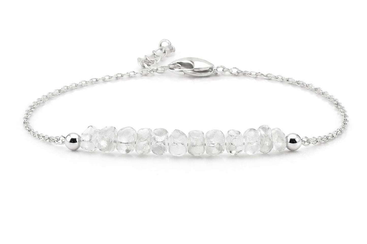 Gempires Natural Gemstone Chip Bar Bracelet for Women, Crystal Healing Bracelet, Multiple Gemstone Options, Adjustable Yellow Gold Plated Chain (7” + 1” Extender), Dainty Stackable Jewelry Gift for Her (Clear Quartz)