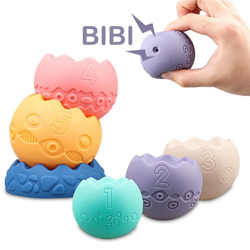 Baby Sensory Balls Teething Toys 6 9 12 18 Months Soft Building Blocks Toddlers Montessori Fine Motor Skills Stacking Ring Infant Boys Girls Easter Basket Stuffers Gifts One 1 2 3 Year Old