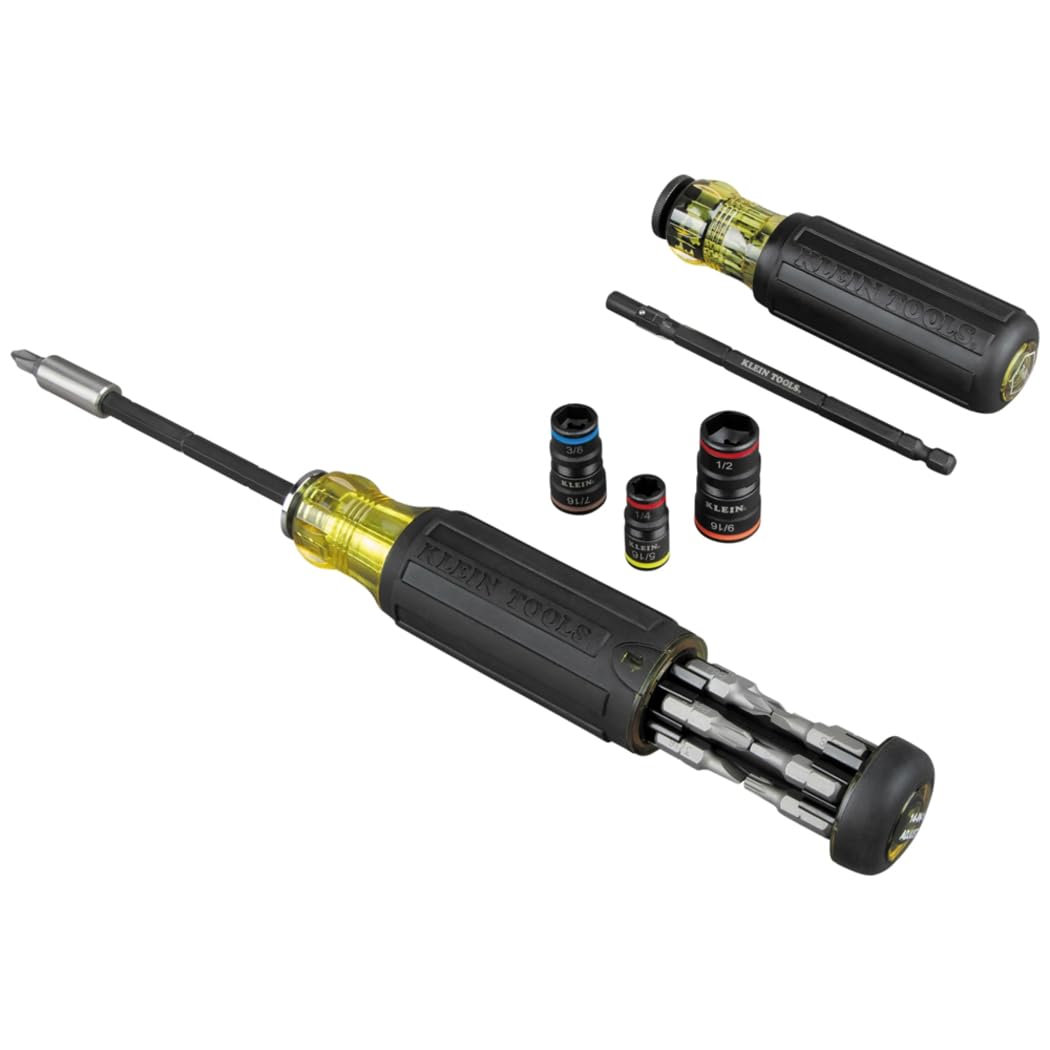 Klein Tools 80083 Impact Driver Kit with 7-in-1 SAE Impact Socket Set and 14-in-1 Multi-Bit Adjustable Length Screwdriver, 2-Piece