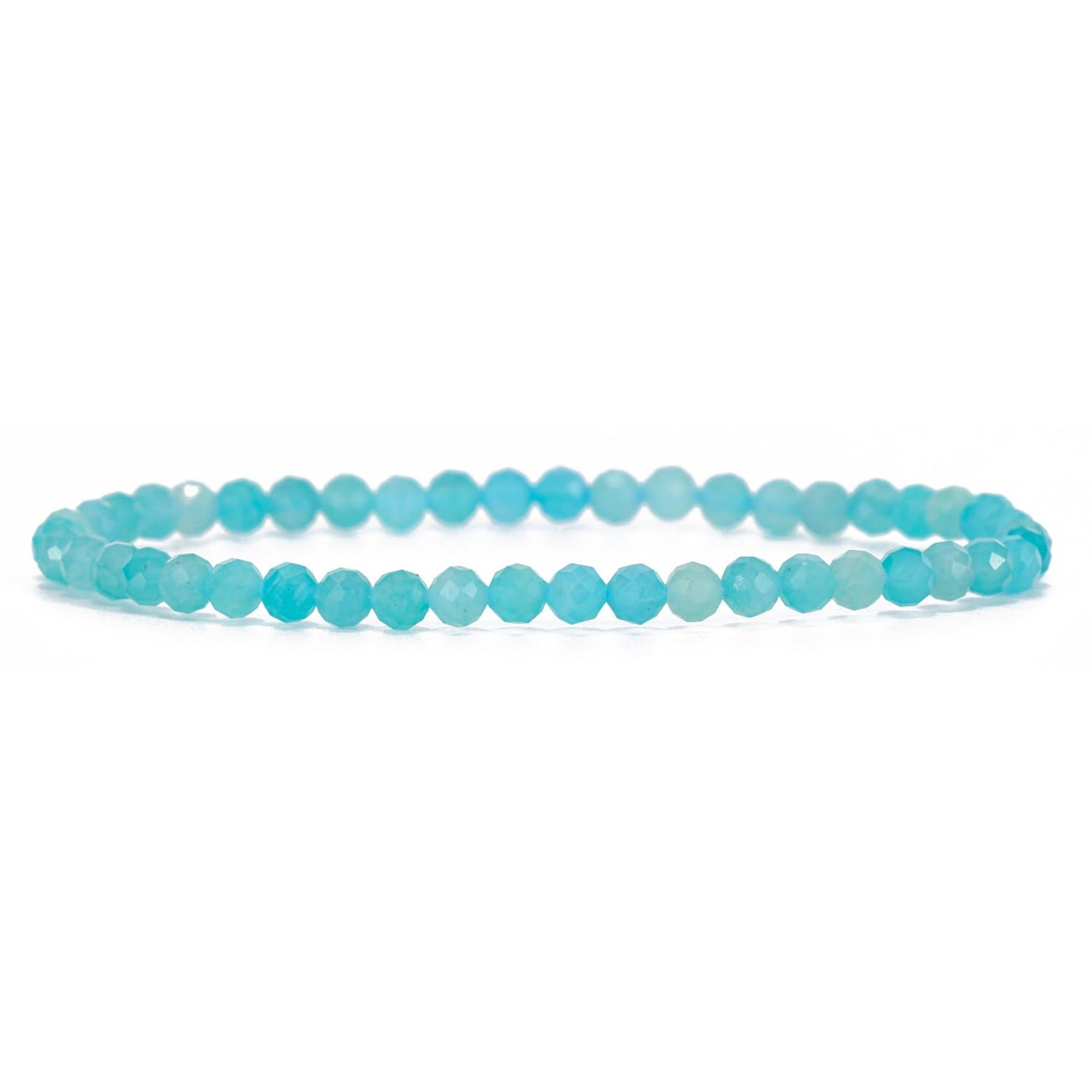 Angelstones Natural Brazilian Blue Amazonite Gemstone Stretch Bracelet, 4mm Faceted Round Beads, Crystal Healing for Women