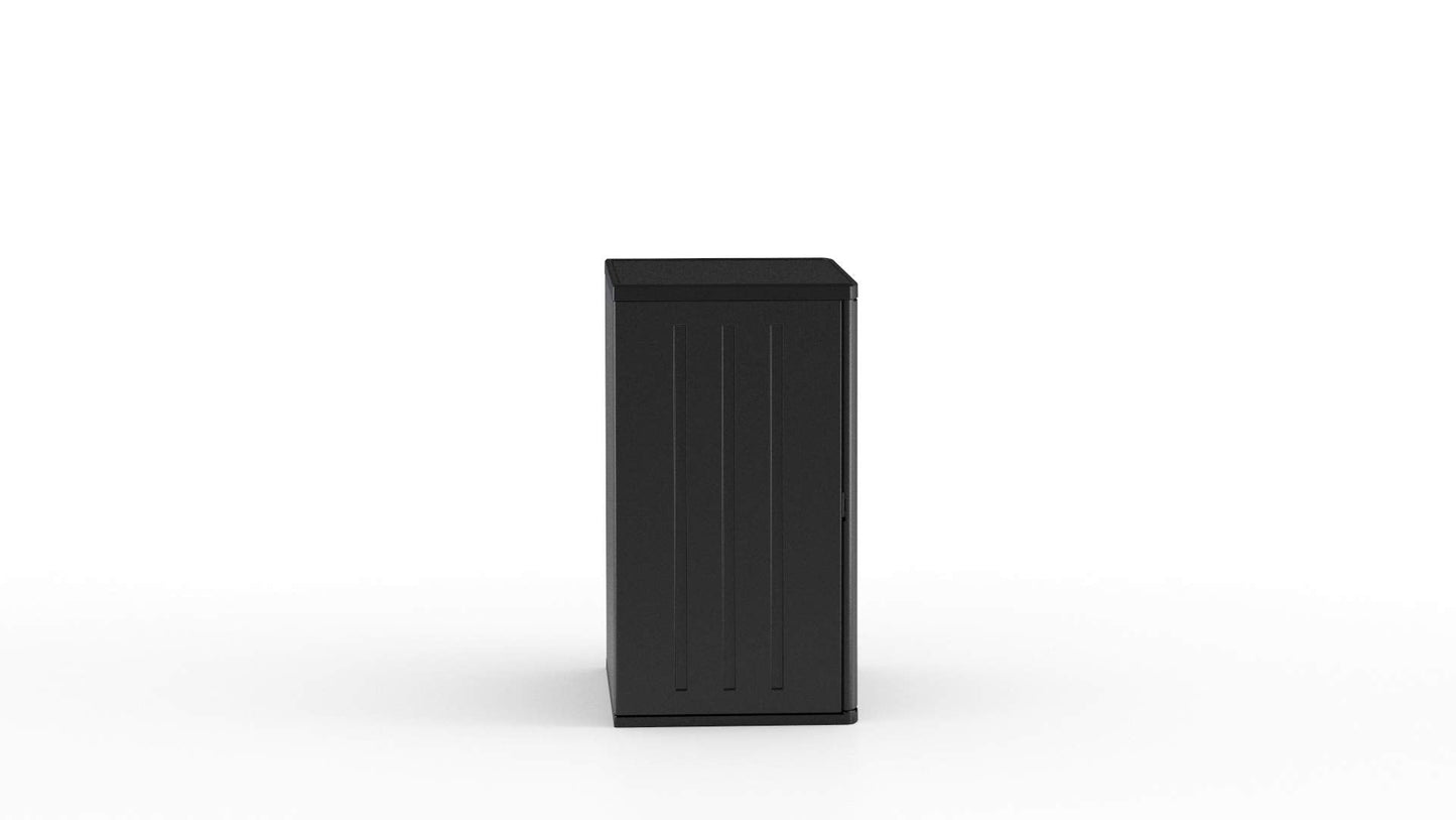 Suncast Heavy-Duty Resin Outdoor Storage Cabinet, 30" W x 20.25" D x 36" H Dark Grey Base Garage Storage Cabinet with Lockable Doors and Metal Reinforced Shelves, Made in The USA